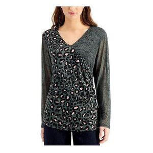 Willow Drive Womens S Cheetah Grain Mesh Sleeve Wrap Top NWT BU49